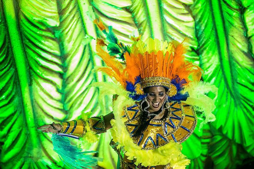 Athletische Tänzer, heiße Rhythmen und kunstvolle Kostüme - die Bilder vom Karneval aus dem Sambadrom in Rio de Janeiro.