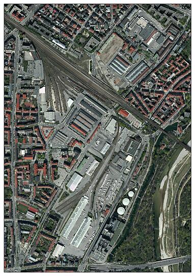 Weniger Flächen im Westen und Süden: Das Gelände der Großmarkthalle aus der Luft.