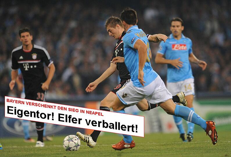 "Bayern verschenkt den Sieg in Neapel Eigentor! Elfer verballert!", schreibt BILD.de.