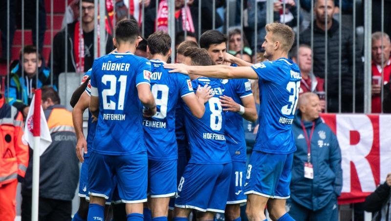 Die Hoffenheimer Spieler jubeln über die Führung in München beim Auswärtsspiel beim FC Bayern. Die Hoffenheimer Spieler jubeln über die Führung in München beim Auswärtsspiel beim FC Bayern.