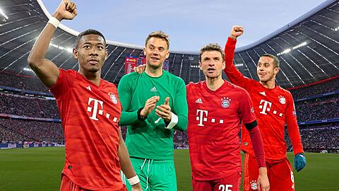 Zeit der Entscheidungen für Karl-Heinz Rummenigge & Co.: Die Verträge von u.a. David Alaba, Manuel Neuer, Thomas Müller, Thiago (v.l.) laufen 2021 aus.