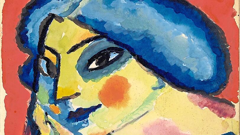 Alexej von Jawlensky aquarellierte 1912 eines seiner typischen Kopfportr&auml;ts in Alfred Mayers G&auml;stebuch I.
