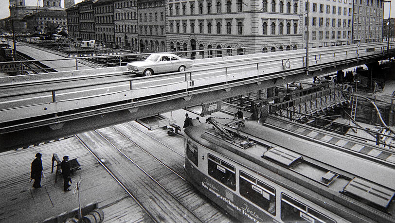Baustellen wie in der Ludwigstraße prägten ab Ende der 60er das Stadtbild.