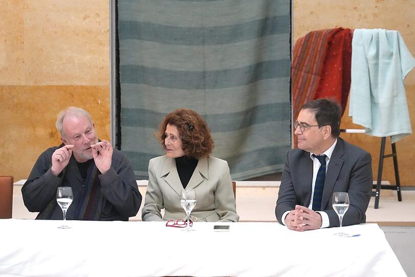 Ariel Aloni, Rachel salamander und Kunsthistoriker Christoph Wagner bei der Pressekonferenz.
