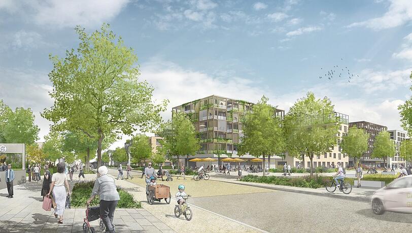 So soll es aussehen, wenn man eines Tages das neue Quartier im Nordosten von Englschalking aus betritt (Blick 3). Die Stadt plant hier Wohnungen für rund 30.000 Menschen. Klimaneutral, ökologisch, lebendig und bunt soll es hier einmal zugehen, wenn es nach dem Planungsreferat geht. Der Haken: Der Grund gehört der Stadt nur zum Teil. So soll es aussehen, wenn man eines Tages das neue Quartier im Nordosten von Englschalking aus betritt (Blick 3). Die Stadt plant hier Wohnungen für rund 30.000 Menschen. Klimaneutral, ökologisch, lebendig und bunt soll es hier einmal zugehen, wenn es nach dem Planungsreferat geht. Der Haken: Der Grund gehört der Stadt nur zum Teil.