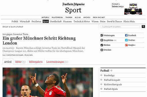 "FAZ" titelt: "Ein großer Schritt in Richtung London" sei das 2:0 gewesen.