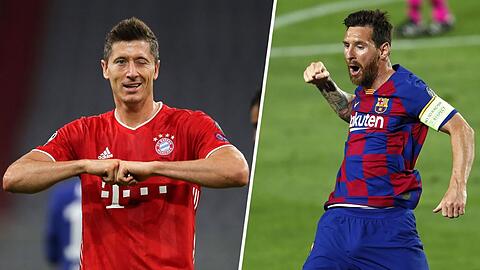 Superstars, Torjäger und Erfolgsgaranten: Robert Lewandowski (l.) trifft mit dem FC Bayern am Freitag in der Champions League auf den FC Barcelona um Lionel Messi.