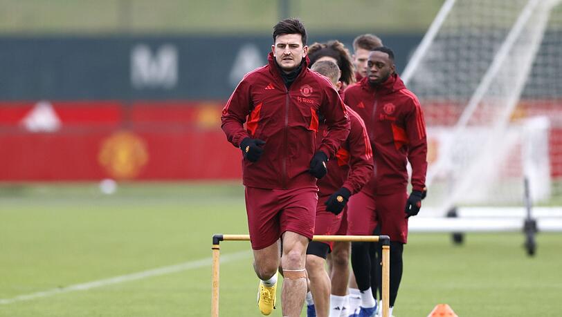 Harry Maguire (vorne) in Aktion während einer Trainingseinheit im Trafford Training Centre.