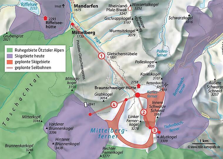 Übersicht über die geplante Erschließung im Pitztal und Ötztal.