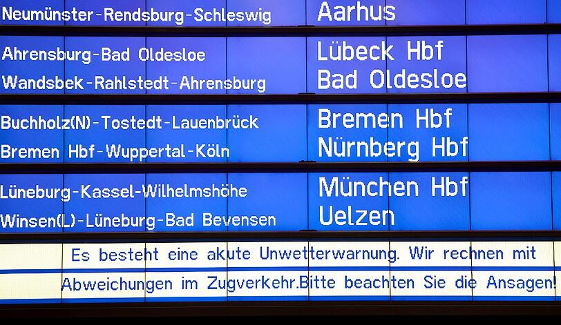 Anzeigentafel im Hamburger Hauptbahnhof: Xaver macht sich auch im Zugverkehr bemerkbar.