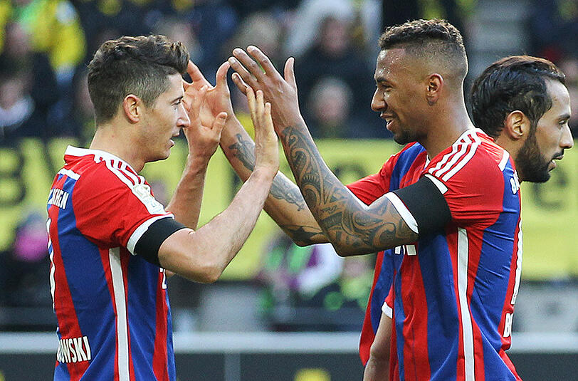 Hofft auf einen Einsatz seines Sturm-Kollegen Robert Lewandowski (l.): Bayerns Weltmeister Jérôme Boateng.