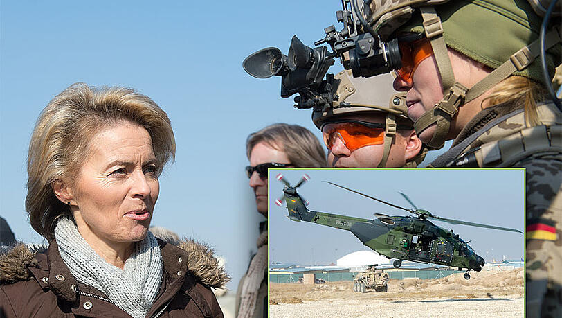 Der großes Rüstungsdeal von Verteidigungsministerin Urusla von Der Leyen wird vermutlich teurer als erwartet. (Kleines Bild: Der Transporthubschrauber NH90.) Der großes Rüstungsdeal von Verteidigungsministerin Urusla von Der Leyen wird vermutlich teurer als erwartet. (Kleines Bild: Der Transporthubschrauber NH90.)