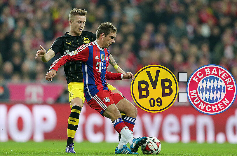 Es geht um mehr als nur drei Punkte: Borussia Dortmund (in Person von Marko Reus) trifft auf den FC Bayern (mit Philipp Lahm)