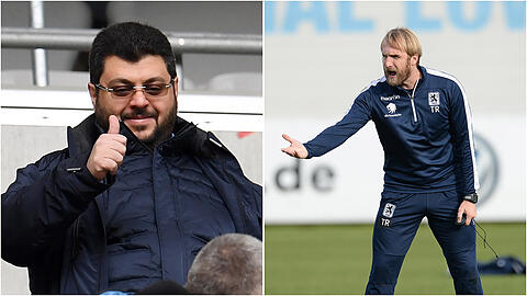 Geht der Daumen bei Investor Hasan Ismaik (l.) bezüglich eines Sponsorings hoch oder nicht? Löwen-Trainer Daniel Bierofka (r.) hofft in jedem Fall auf eine schnelle Klärung.