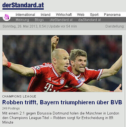 Und auch die Nachbarn aus Österreich berichten: "Robben trifft, Bayern triumphieren über BVB", sagt der Standard.