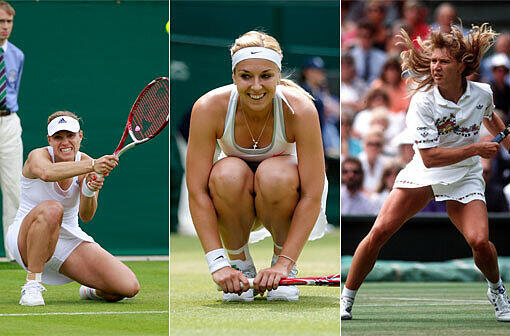 Angelique Kerber (li.), Sabine Lisicki und Steffi Graf: Alle drei Tennisspielerinnen standen bereits im Halbfinale von Wimbledon.