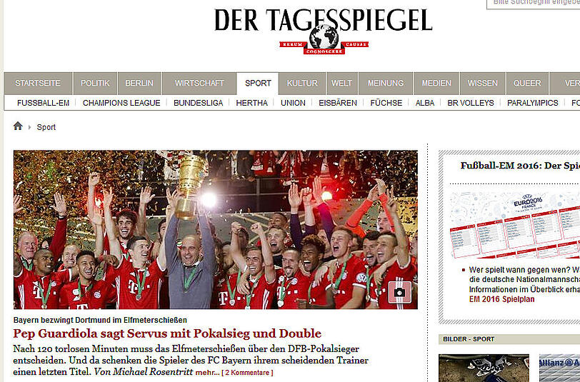 Das Double als Abschiedsgeschenk - so könnte man die Headline auf der Homepage des Tagesspiegel am Sonntag deuten.