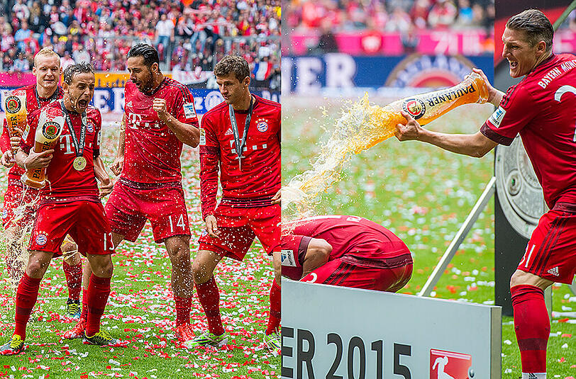 Von wegen die Bayern-Stars können sich über die Meisterschaft nicht freuen! Die besten Meisterfeier-Bilder aus der Allianz Arena