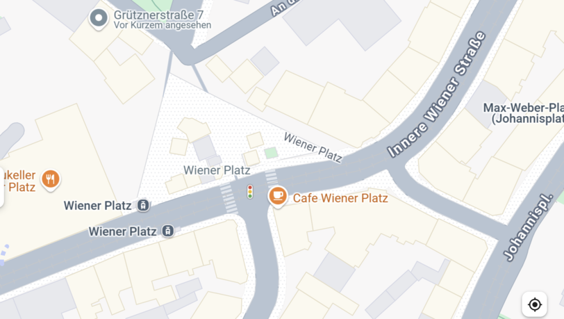 Kartenausschnitt Wiener Platz, Innere Wiener Straße, München. Kartenausschnitt Wiener Platz, Innere Wiener Straße, München.