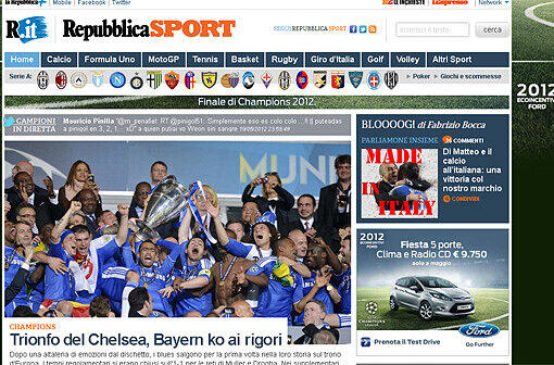 &bdquo;La Repubblica&ldquo;: &bdquo;Drogba zerreißt Bayern das Herz. Die Di
Matteo-Boys holen den Champions League-Titel.&ldquo;