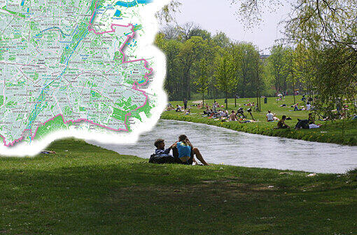 Viel Grün zwischen Grau: Die Bilderstrecke zeigt, wo es in München Parks, Grün- und Erholungsflächen gibt &ndash; und wo Wasser.