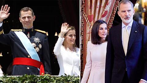 Am 19. Juni 2014 erfolgte die Proklamation von König Felipe und Königin Letizia, die sich auf dem Schlossbalkon in Madrid zeigten (l.). Heute steht das Königspaar mehr denn je unter Beobachtung - jeder Schritt, jede Geste wird von der spanischen Presse aufmerksam analysiert.