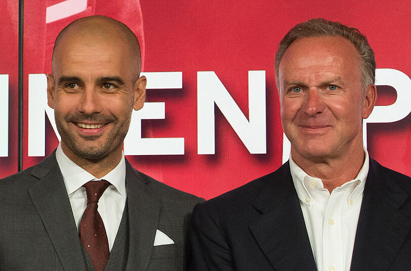 Karl-Heinz Rummenigge (r.) hält Pep Guardiola für "außergewöhnlich".