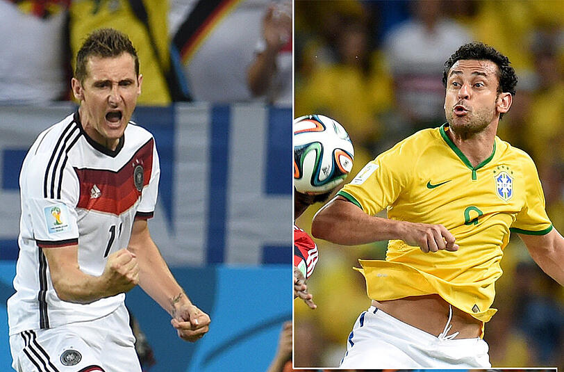 KLOSE &ndash; FRED: Mit Ronaldo ist Klose (15 Treffer) der erfolgreichste Stürmer bei Weltmeisterschaften überhaupt &ndash; und trotz seines (in Fußballerjahren gemessenen) Alters von 36 immer noch der beste deutsche Stürmer. Warum bei Brasilien Fred (bislang ein Treffer) vorne stürmt, aber dabei meist nur steht, fragt man sich. Stand: 7:4