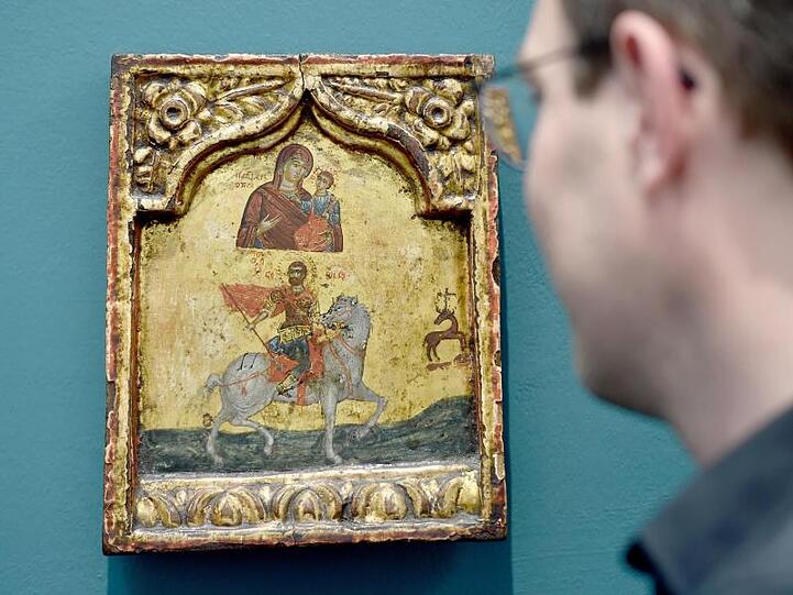 Die Ikone mit dem heiligen Eustathios aus Griechenland (17. Jahrhundert).