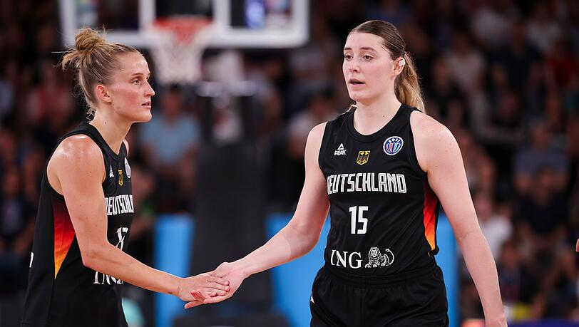 Das WNBA-Duo Leonie Fiebich und Luisa Geiselsöder (r) hat Deutschland bei der EM auf Platz fünf geführt.