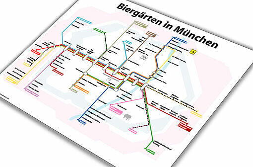 Übersichtlicher als der echte MVV-Plan &ndash; und für Biergartenfreunde sehr, sehr hilfreich: Der Biergarten-MVV-Plan des Briten John Coats.