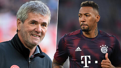 Kritisierte Jérôme Boateng (r.) vom FC Bayern nach dem Unentschieden: Friedhelm Funkel, Trainer von Fortuna Düsseldorf.