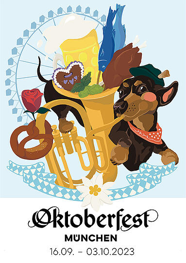 Wie sieht das Oktoberfest-Plakat 2023 aus? 45 Motive stehen zur Auswahl.