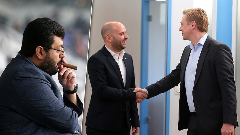 Interner Löwen-Machtkampf: Investor Hasan Ismaik (l.) gegen den neuen Geschäftsführer Michael Scharold (m.). Ganz rechts im Bild: Scharold Vorgänger Markus Fauser.