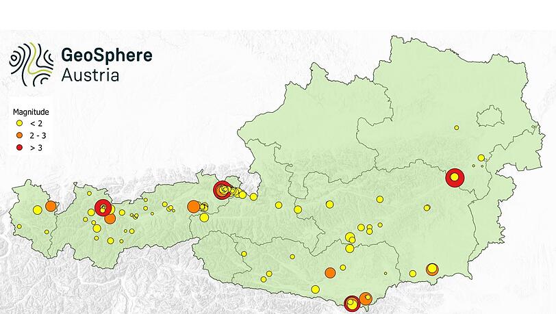 Erdbeben in Österreich seit dem 01.01.2024 (Stand 05.02.2024).