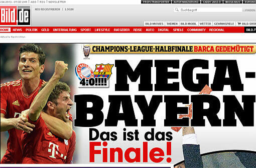 Bild.de sieht den FC Bayern mit dem 4:0 gegen Barcelona schon jetzt im Finale.