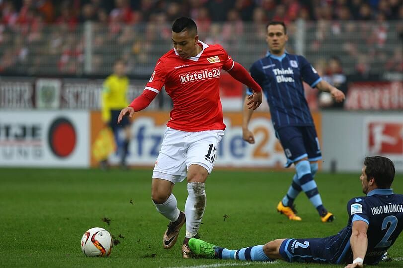 Spielte nicht nur die Löwen und Innenverteidiger Jan Mauersberger schwindlig: Ex-1860-Stürmer Bobby Wood, noch bei Union Berlin unter Vertrag.