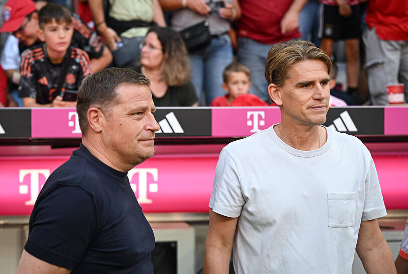 F&uuml;r das Sportliche beim FC Bayern zust&auml;ndig: Max Eberl (li.) und Christoph Freund.