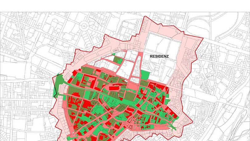 Zur Zeit entsteht eine archäologische Kartierung der Stadt. Rot bedeutet: Mit erhaltenen Sieldungsspuren ist zu rechnen.