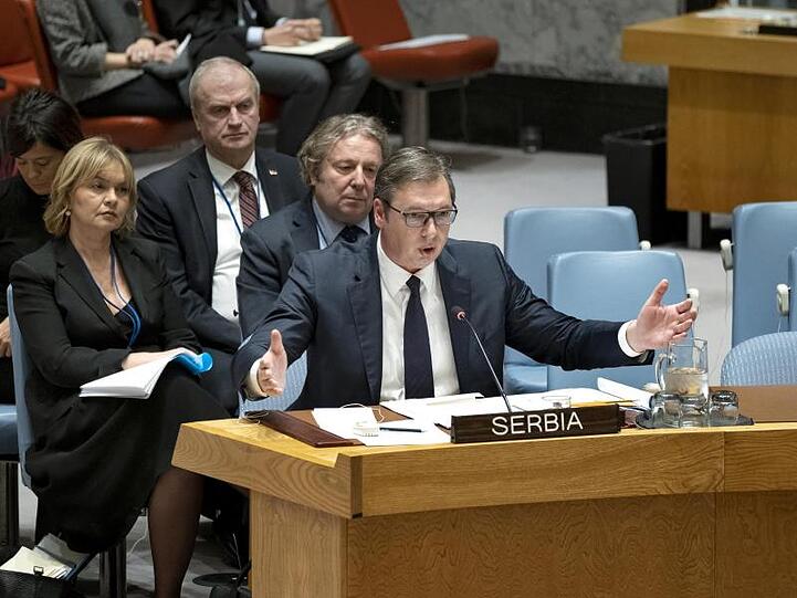 Aleksandar Vucic, Präsident von Serbien, spricht während des Treffens des UN-Sicherheitsrates im Hauptquartier der Vereinten Nationen.