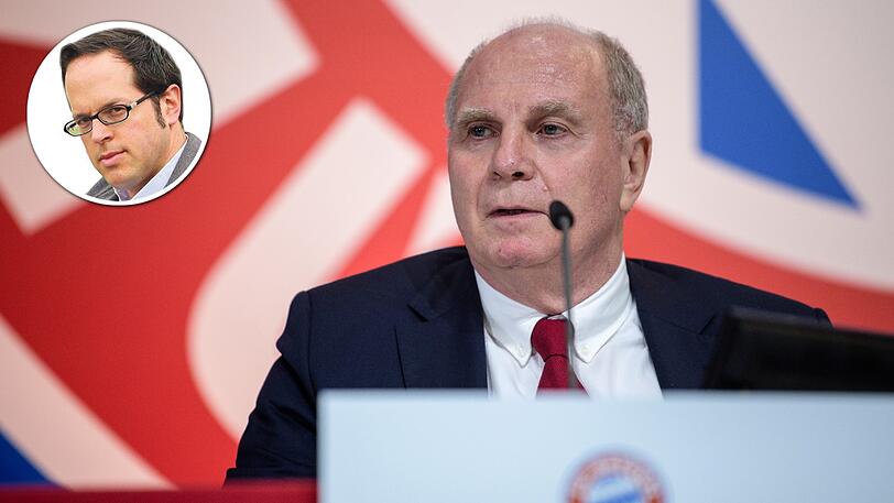 Uli Hoeneß spricht auf der Jahreshauptversammlung des FC Bayern. Patrick Strasser (kl. Bild) über den Auftritt des Präsidenten.