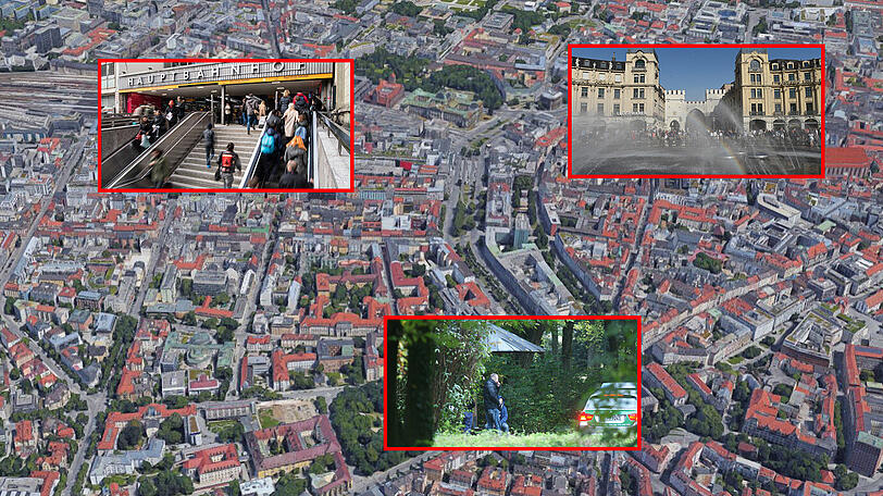 Münchens zentrale Brennpunkte auf einen Blick: Hauptbahnhof, Stachus und Nußbaumpark.