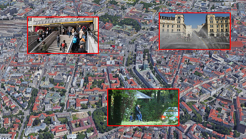Münchens zentrale Brennpunkte auf einen Blick: Hauptbahnhof, Stachus und Nußbaumpark. Münchens zentrale Brennpunkte auf einen Blick: Hauptbahnhof, Stachus und Nußbaumpark.