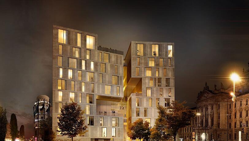 Der geplante neue Königshof bei Nacht: In der "Raumkaskade", die durch die Fuge in der Mitte entsteht, soll es Lobby-, Aufenthalts- und vor allem Ausblicksbereiche geben. Der geplante neue Königshof bei Nacht: In der "Raumkaskade", die durch die Fuge in der Mitte entsteht, soll es Lobby-, Aufenthalts- und vor allem Ausblicksbereiche geben.