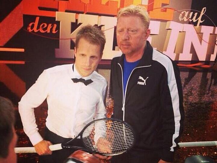 Oliver Pocher und Boris Becker vor Beginn der Show "Alle auf den Kleinen"