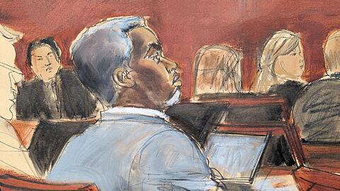 Die Gerichtszeichnung zeigt Sean "Diddy" Combs, der den Eröffnungsplädoyers am ersten Verhandlungstag vor dem Bundesgericht in Manhattan zuhört. (Archivbild)
