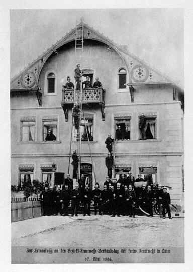 Eine Erinnerung in schwarz-weiß: Die Laimer Feuerwehrler am 17. Mai 1896.