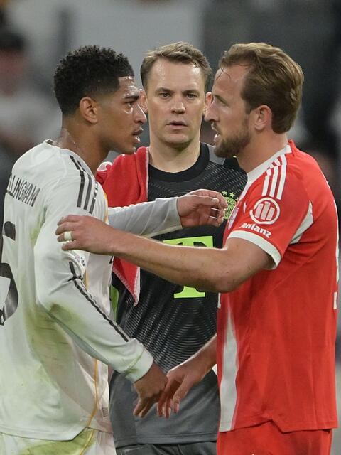 Manuel Neuer (M) und Harry Kane (r) z&auml;hlten zu den Garanten des Bayern-Sieges in Madrid.