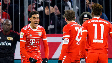 Jamal Musiala (li.) ist mit elf Treffern aktuell der beste Torschütze des FC Bayern.