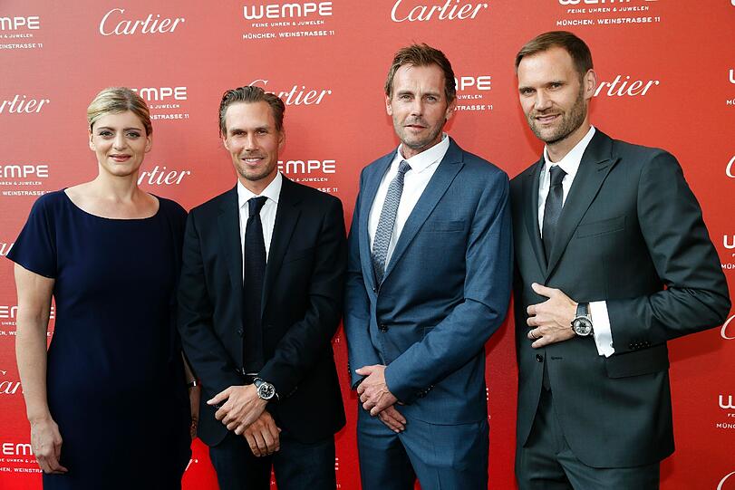 Die Gastgeber Patricia Gandji von Cartier mit Tino Schuster, Gerrit Grassl und Marc Autmaring von Wempe.